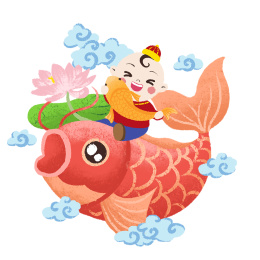 儿童卡通扁平简笔画福娃骑锦鲤