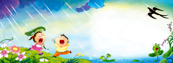 春天下雨哗啦啦幼儿玩耍