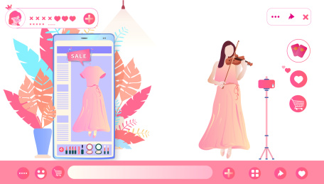 直播间美女网红直播卖商品插画