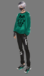 穿着绿衣服带着口罩的街边男孩