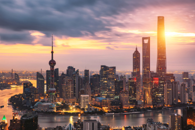 中国上海四件套日出风光