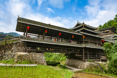 中国广西柳州三江的程阳八寨的古桥程阳风雨桥