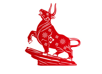 喜庆红色牛年剪纸招财牛