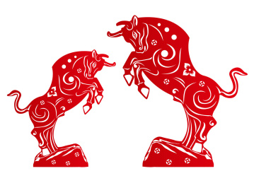 春节红色牛年剪纸牛拓荒牛