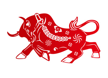 红色牛年剪纸拓荒牛