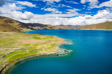 中国西藏山南浪卡子县羊卓雍错自然风景航拍