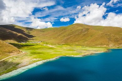 中国西藏山南浪卡子县羊卓雍错自然风景航拍