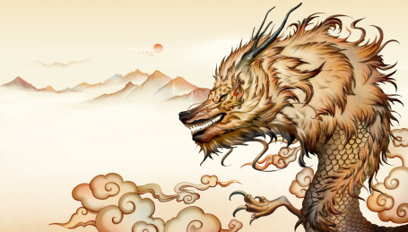 龙和山水传统文化国风插画