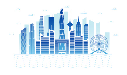 中国天津市城市景观扁平矢量插画蓝色