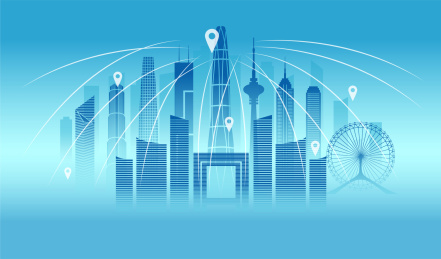 中国天津市城市5G数据网络空间插画蓝色