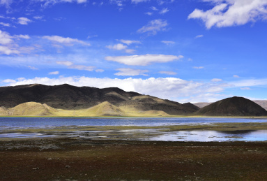 中国西藏羊卓雍措湖南岸蓝色的湖水
