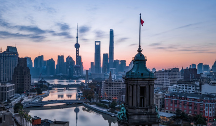 航拍中国上海邮政博物馆与浦东新区陆家嘴四件套