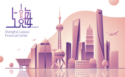 上海城市天际线地标建筑矢量插画