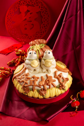 红色背景上的传统面食花饽饽