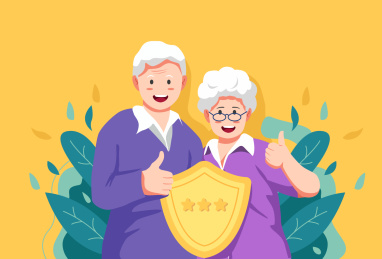 老年夫妻点赞矢量插画