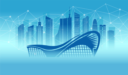 中国安徽合肥市城市数据5G网络插画蓝色