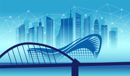 中国安徽合肥市城市数据5G网络插画蓝色