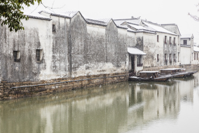 中国江苏苏州园林耦园冬季雪景