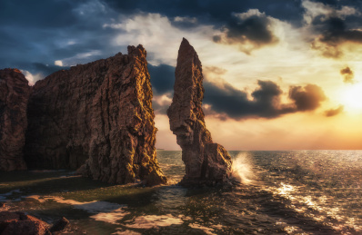 中国辽宁大连瓦房店将军石日落利剑海岸