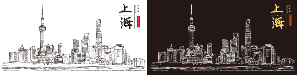 上海市素描手绘矢量插画