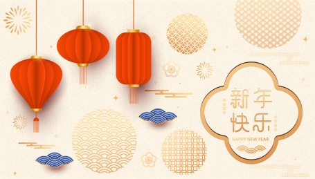 红色折纸灯笼或春节海报，中国传统纹理图案