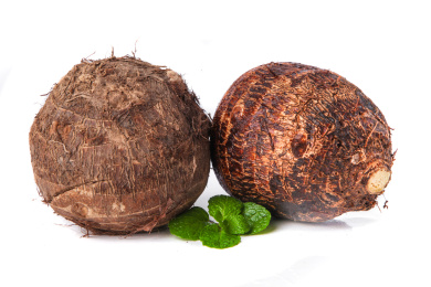 白底上放着两个荔浦芋头