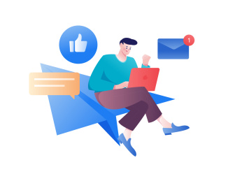 线上协作办公的白领互联网卡通矢量插画