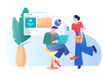 线上协作办公的白领互联网卡通矢量插画