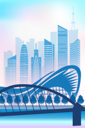 中国安徽省合肥市城市景观扁平渐变插画蓝色