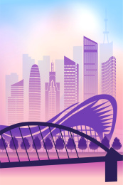 中国安徽省合肥市城市景观扁平渐变插画紫色