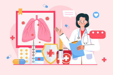 医生讲解肺炎知识概念矢量插画