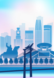 中国福建省泉州市城市景观扁平渐变矢量插画