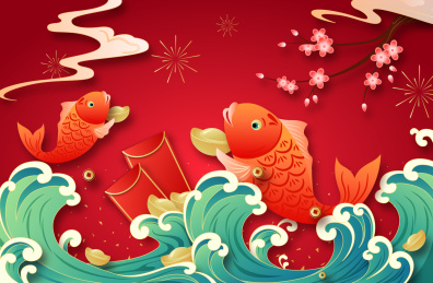 锦鲤与中国风节日背景插画