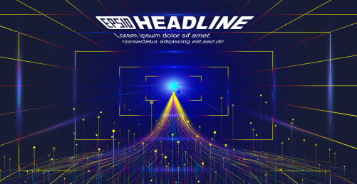 彩色向上发射线与向前延伸透视空间线条。