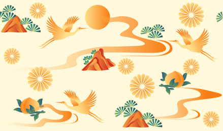 中国风仙鹤祥云无缝背景图案