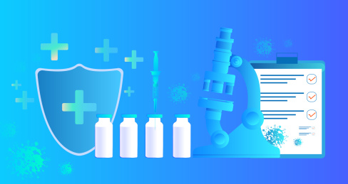 用显微镜观察研究病毒，研发疫苗制剂的插画