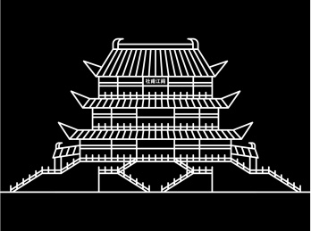 线性杜甫江阁矢量插画