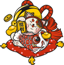 抱着锦鲤的招财猫
