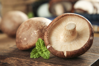 木板上放着两个完整的东北香菇