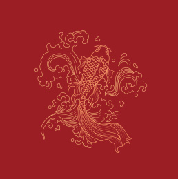 中国风鲤鱼海水元素线条图案