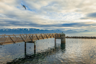 欧洲瑞士日内瓦莱蒙湖晨曦景色