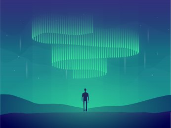 极光下的男人矢量插画