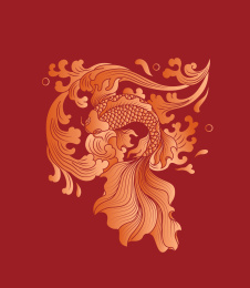 中国风鲤鱼海水元素组合图案