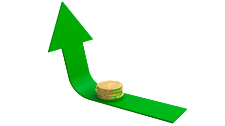 带箭头的货币金币向上趋势升值方向