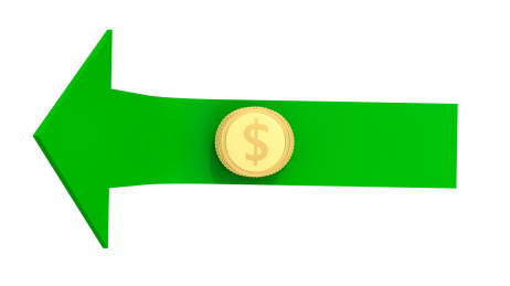 带箭头的货币金币向上趋势升值方向