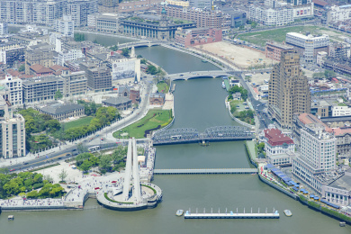 中国上海东方明珠观景台外拍苏州河