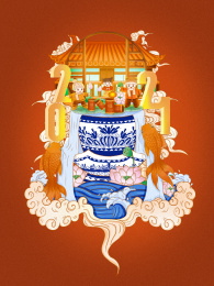 春节中国风微景观插画