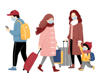 戴口罩外出旅行回家过年