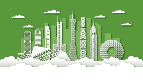 中国广东广州市城市景观剪纸风矢量插画绿色