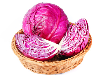 白底上放着一蓝云南新鲜紫甘蓝